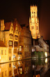 night scene: the Bell Tower and old town of Bruges in Belgium