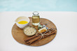 Bath salts and massage oils at poolside
