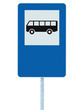 Bus Stop Sign on post pole, traffic road roadsign, blue isolated