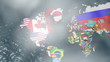 3D Wide Flag World Map Zoom to North America with Clouds