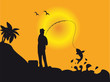 Fishermen in the sunset with fish - Angler