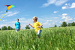father with son in summer with kite