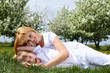 girl with mother in spring park