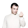 Greedy man gesturing money sign