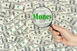 Money and magnifying glass in hand