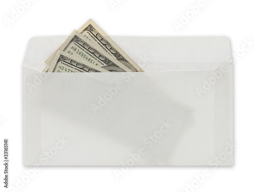Photo: money in envelope isolated on white background money in envelope isolated on white background