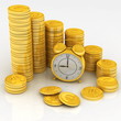 Time is money concept with clock and coins Time is money concept with clock and coins