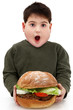 Obese Hungry Boy with Giant Burger