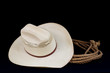 cowboy hat and lasso on black