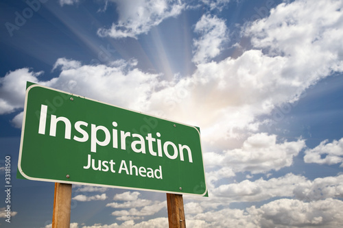 Photo: Inspiration Green Road Sign Against Clouds Inspiration Green Road Sign Against Clouds