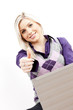 sitting young businesswoman with a notebook