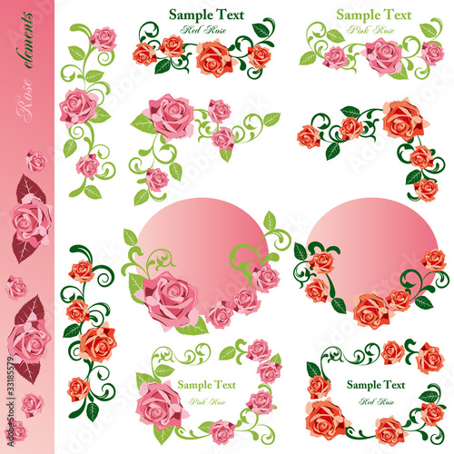 Vector: Rose design elements set Rose design elements set