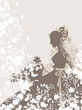 Vintage background with flowers and bride silhouette. Vintage background with flowers and bride silhouette.