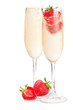 Two glasses of sparkling wine (champagne) and strawberry Two glasses of sparkling wine (champagne) and strawberry