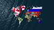 3D Wide of the World with Flags on the Sea Slow Zoom
