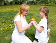girl with mother in spring park