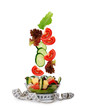 salad falls in plate
