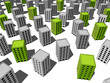green „ecological“ office buildings standing out from others