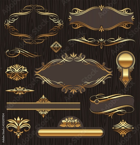 Vector: Vector set of golden ornate page decor elements Vector set of golden ornate page decor elements