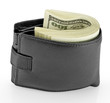 black leather wallet with money