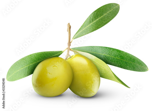 Photo: Green olives isolated on white Green olives isolated on white