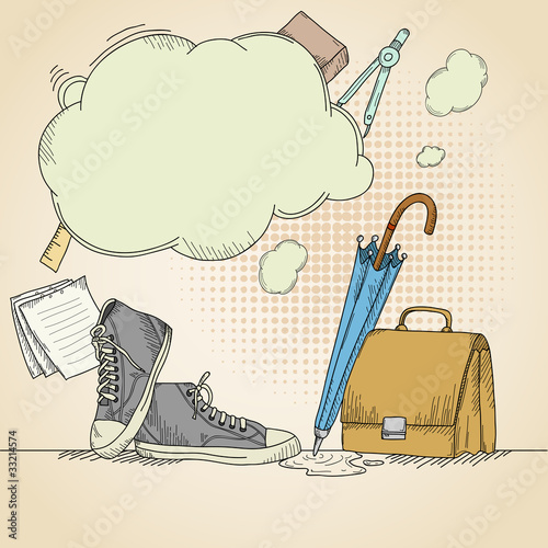 Vector: Abstract hand drawn school background with sneakers Abstract hand drawn school background with sneakers