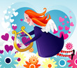 angel volando entre flores en vector