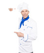 Photo: Chefkoch zeigt auf Tafel Chefkoch zeigt auf Tafel