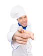Foto: Chefkoch zeigt mit Finger Chefkoch zeigt mit Finger