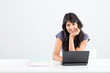 cute female college student with laptop