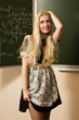 Pretty school girl on math classes finding solution Pretty school girl on math classes finding solution
