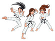 Karate Girls Players. Vector cartoon isolated characters