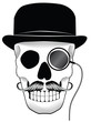 Vector: Illustration of a skull with hat mustache and monocle Illustration of a skull with hat mustache and monocle