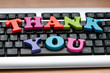 Thank you message on the keyboard