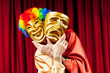 Actor with maks in a funny theater concept