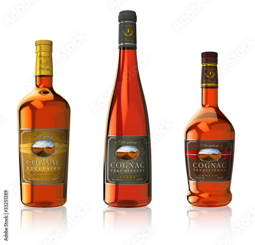 Illustration: Set of cognac bottles Set of cognac bottles