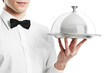 hand of waiter with cloche lid cover