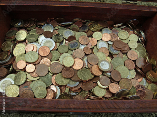 Photo: little chest full of euro coins little chest full of euro coins