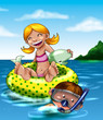 Children play in the water