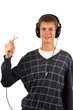 attractive guy with headphones and two pluges