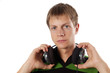 beautiful guy with headphones isolated