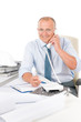 Professional architect work on blueprint on phone