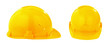 two different views of yellow safety hard hat isolated with clip