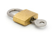 Padlock and key over white