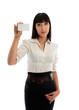 Beautiful business woman holding a credit club or business card