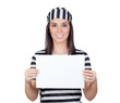 Beautiful prisoner with blank paper