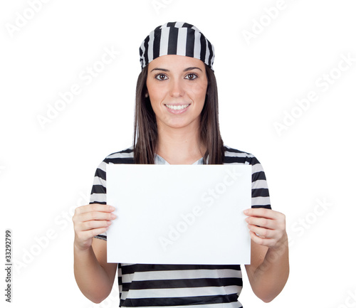 Photo: Beautiful prisoner with blank paper Beautiful prisoner with blank paper