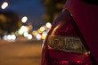 Tail light of a car at night