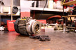 Electric motor and chain.