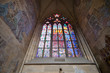 Church window, st Vitus cathedral inside interior, Prague